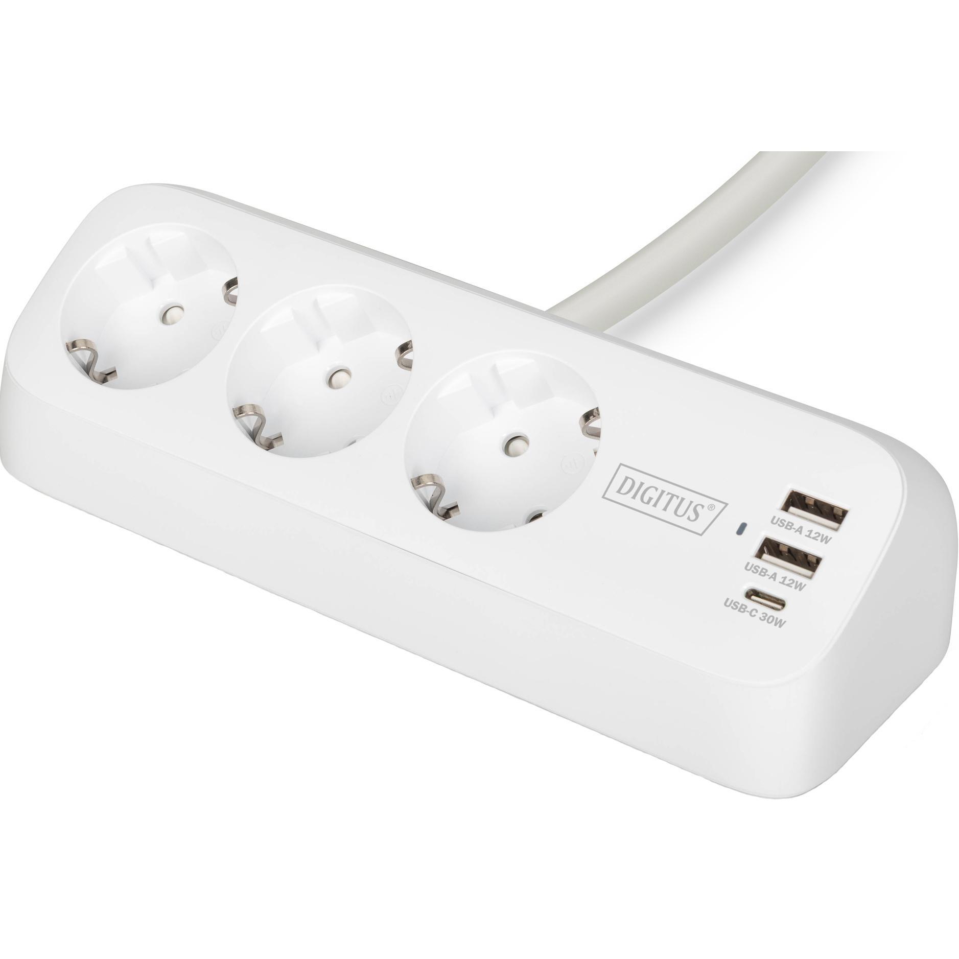 Блок розеток DIGITUS Office, 3xSchuko, 2xUSB-A, 1xUSB-C, 16A, 1.5м, вилка Schuko, білий (DA-70626)фото1