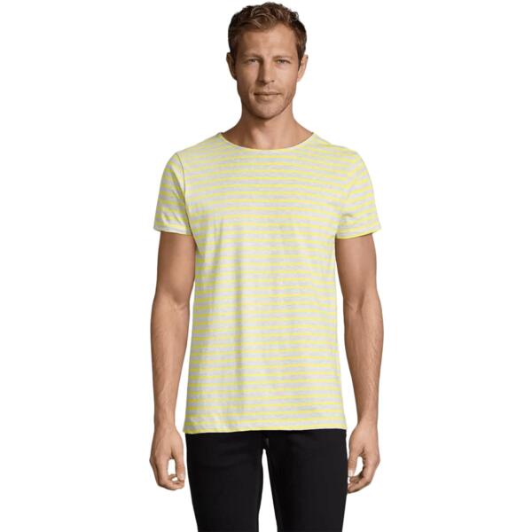 Футболка хлопковая мужская Sol’s Miles Men 01398798 L светло-серый меланж/лимонный фото 