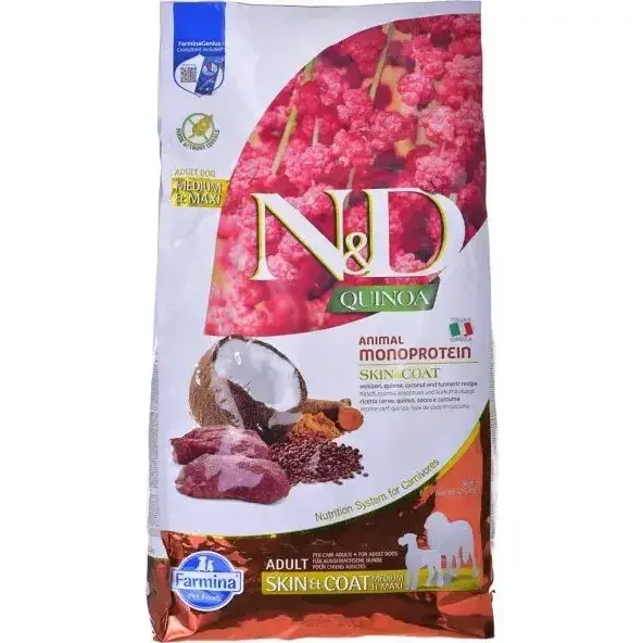 

Cухой корм для собак Farmina N&D Quinoa Dog Skin&Coat VENISON&COCONUT Adult Medium & Maxi с олениной и кокосом 7 кг