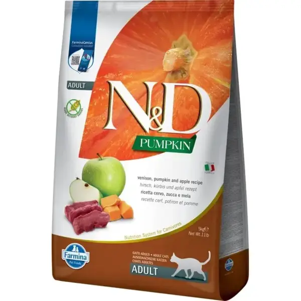 

Cухой корм для кошек Farmina N&D Cat Pumpkin VENISON & APPLE Adult с тыквой, олениной и яблоком 5 кг