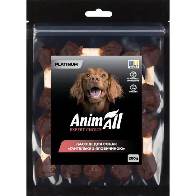 Ласощі для собак AnimAll Platinum Гантельки з яловичиною 200 гфото1