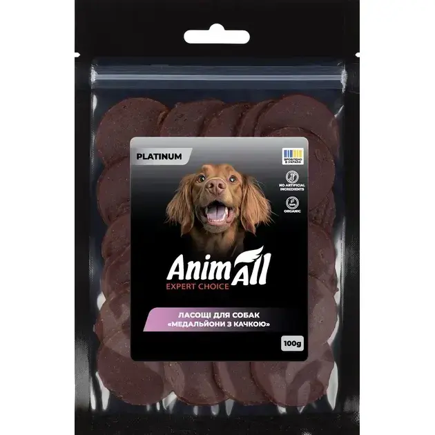Ласощі для собак AnimAll Platinum Медальйони з качкою 100 гфото1