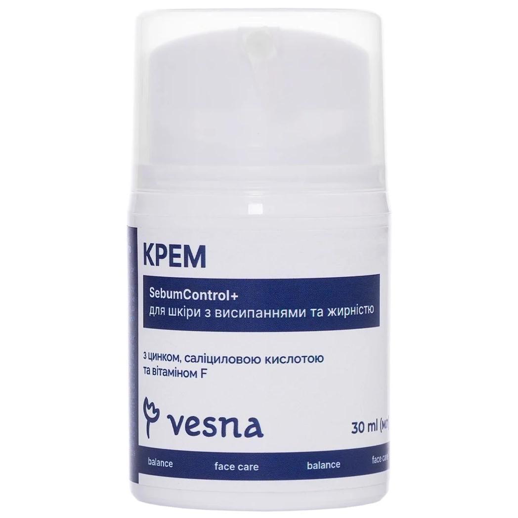 Крем для обличчя Vesna SebumControl+ для проблемної шкіри з висипаннями та жирністю, 30 млфото1