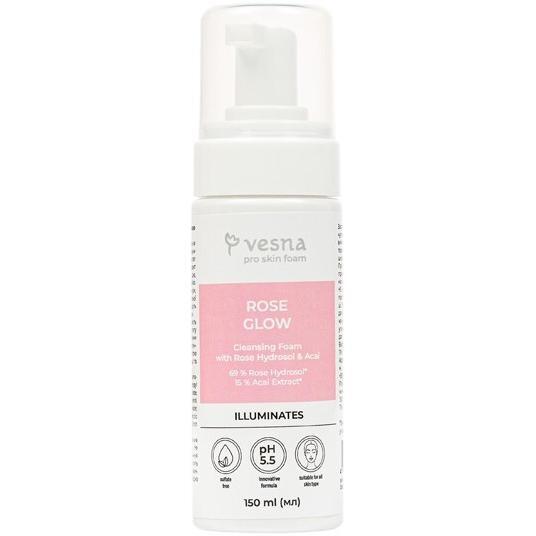 Очищающая пенка для лица Vesna Pro Skin Foam Rose Glow с розовой водой и экстрактом асаи 150 мл