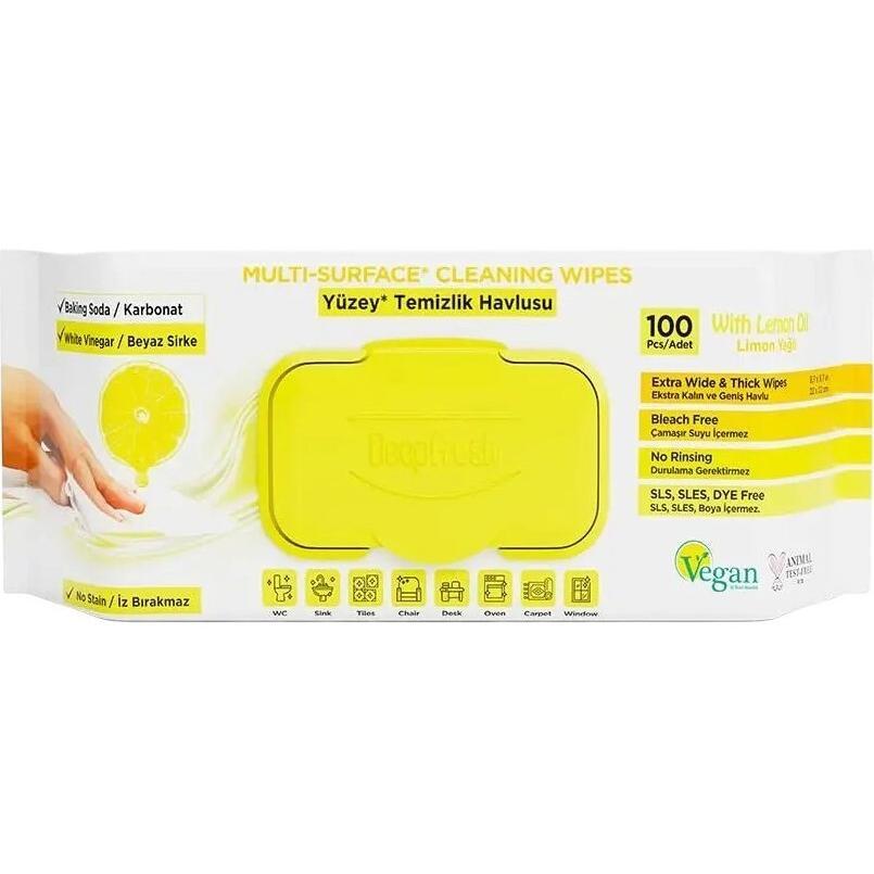 Салфетки влажные Deep Fresh Multi-Surface Cleaning Wipes Lemon для очистки поверхностей 100шт фото 1