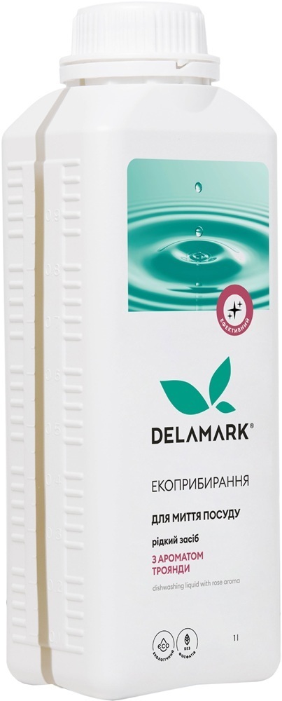 Средство для мытья посуды DeLaMark с эфирным маслом розы 1 л фото 1
