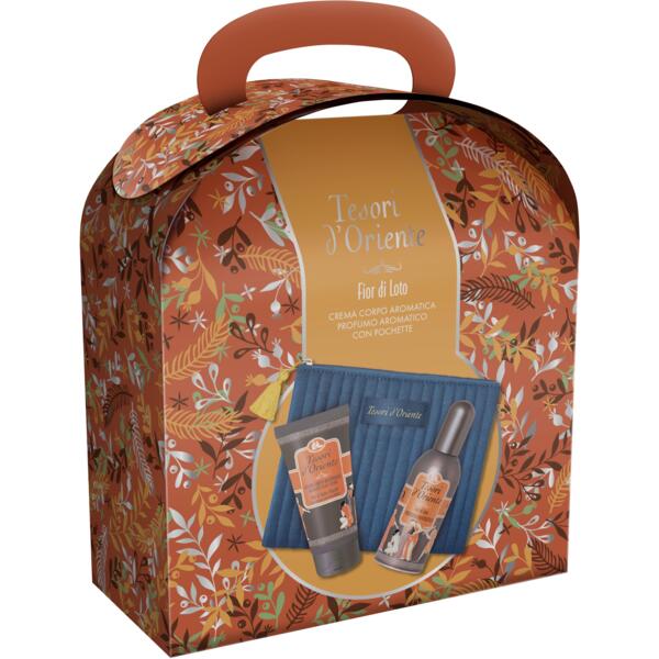Подарочный набор Tesori d'Oriente Fior di Loto Цветок лотоса (парфюмированная вода 100мл+крем для тела 75мл+косметичка)