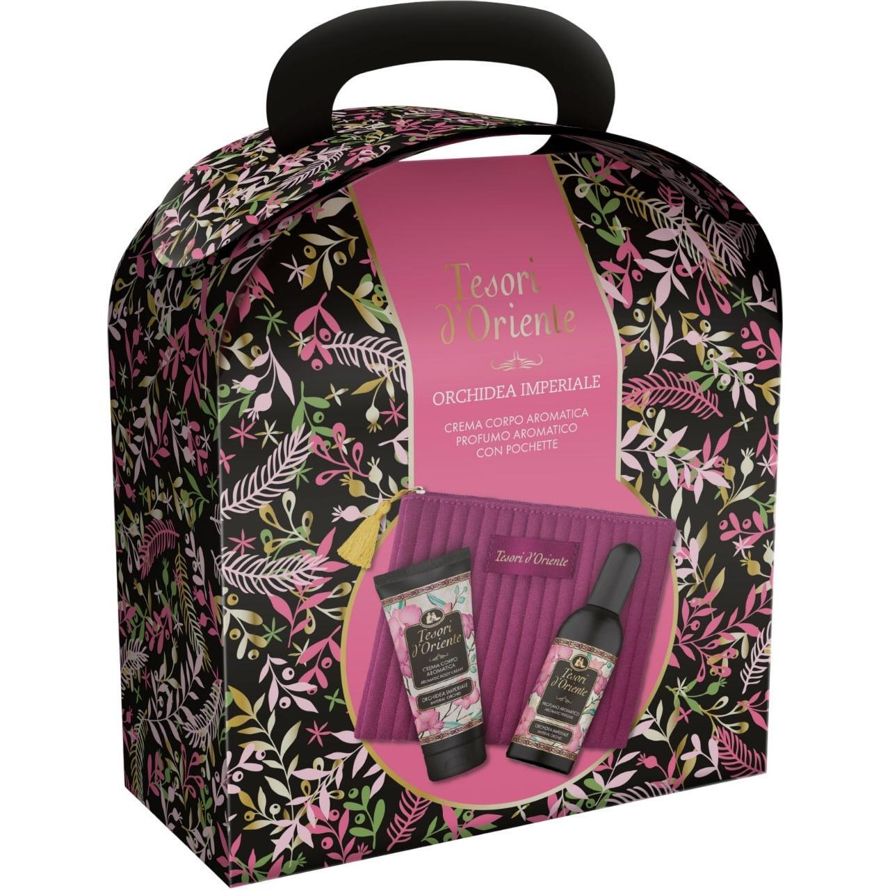 Подарунковий набір Tesori d'Oriente Orchidea Орхідея (парфумована вода 100мл+крем для тіла 75мл+косметичка)фото1