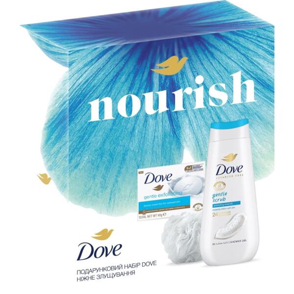 

Подарочный набор Dove Нежное Слушивание Гель для душа 225 мл + Крем-мыло 90 г + Мочалка банная (8720633015586)