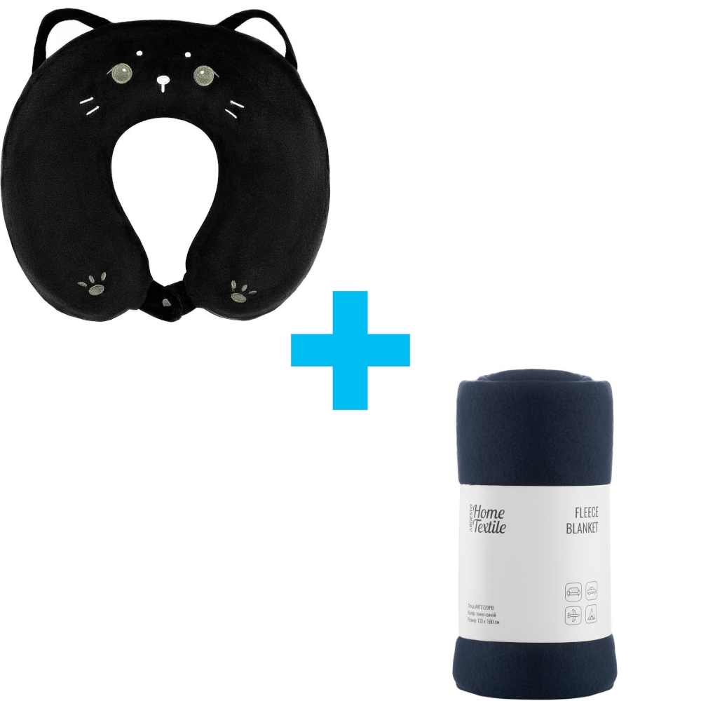 Подушка для шиї ARDESTO Travel Black Cat 30х30см, чорний (ART3033NEP)фото1