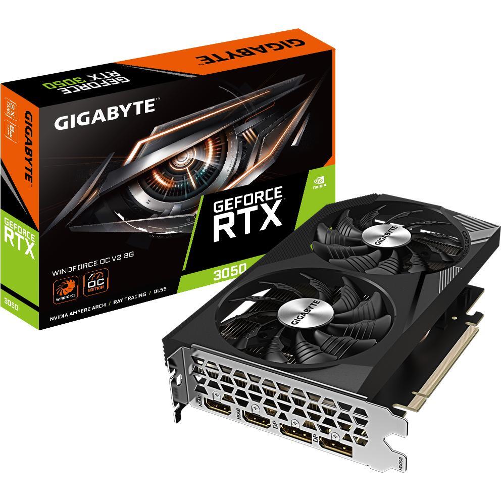 Видеокарта GIGABYTE GeForce RTX 3050 8GB GDDR6 WINDFORCE OC (GV-N3050WF2OCV2-8GD) фото 1