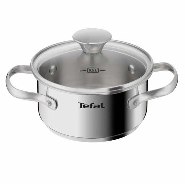 Кастрюля Tefal Minis с крышкой, 1 л, нержавеющая сталь, стекло