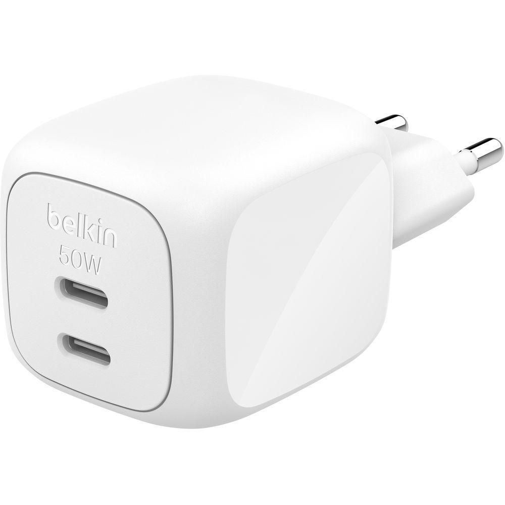 Зарядное устройство сетевое Belkin 50Вт 2хUSB-С GAN PD PPS, White фото 1