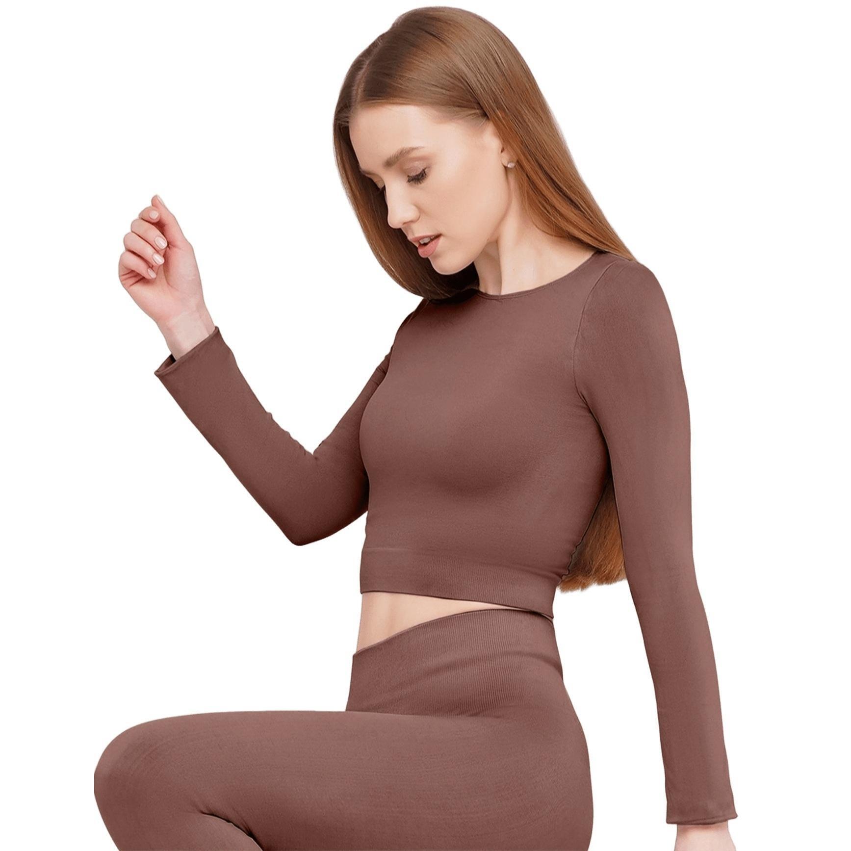 Кроп-топ лонгслів Giulia 6953 Crop Top L/XL коричневийфото1