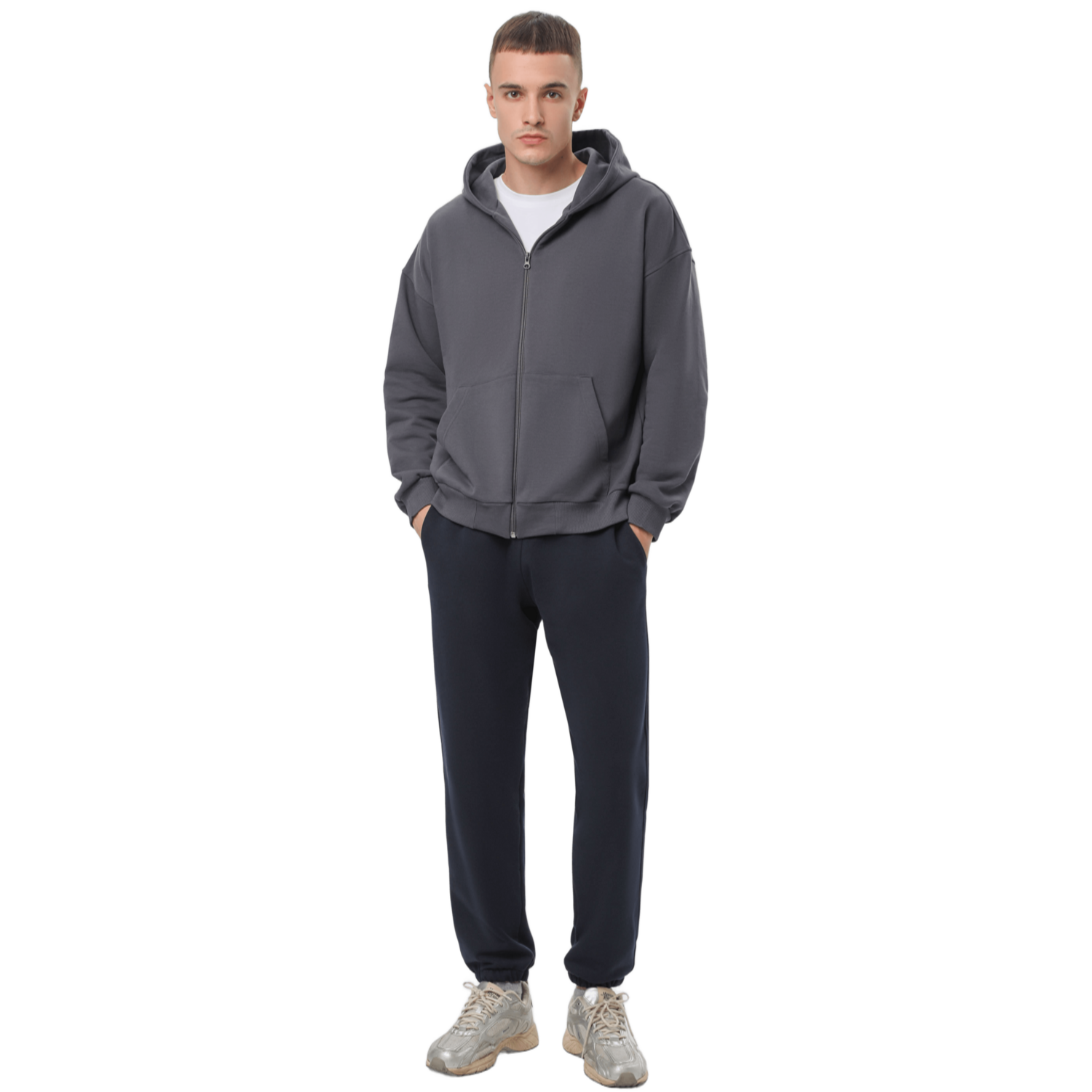 Спортивний костюм чоловічий худі на блискавці та штани RAY Premium loose U0809M 3XL темно-сірий/чорний