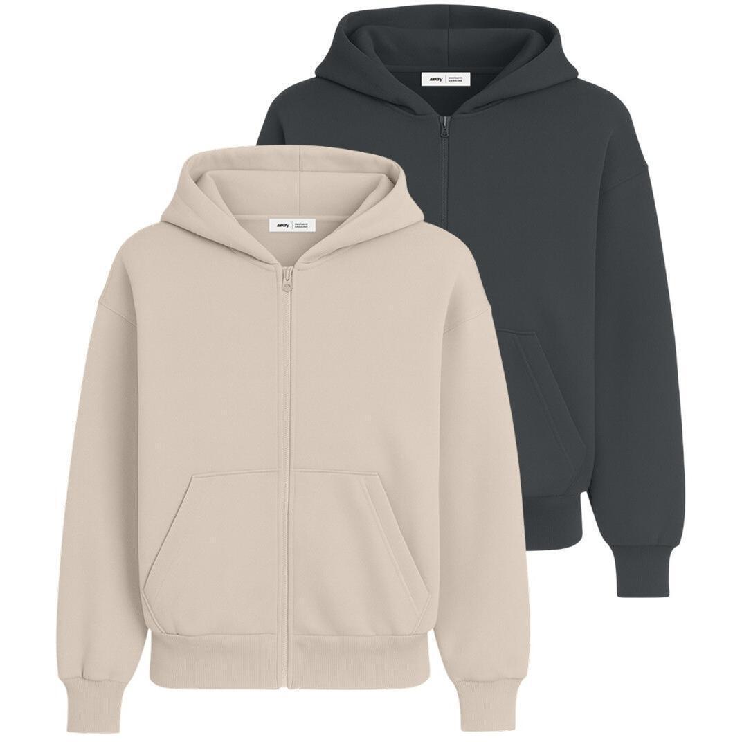 Набор худи женских базовых RAY Premium loose U0409W 3XL 2шт бежевый/темно-серый фото 1