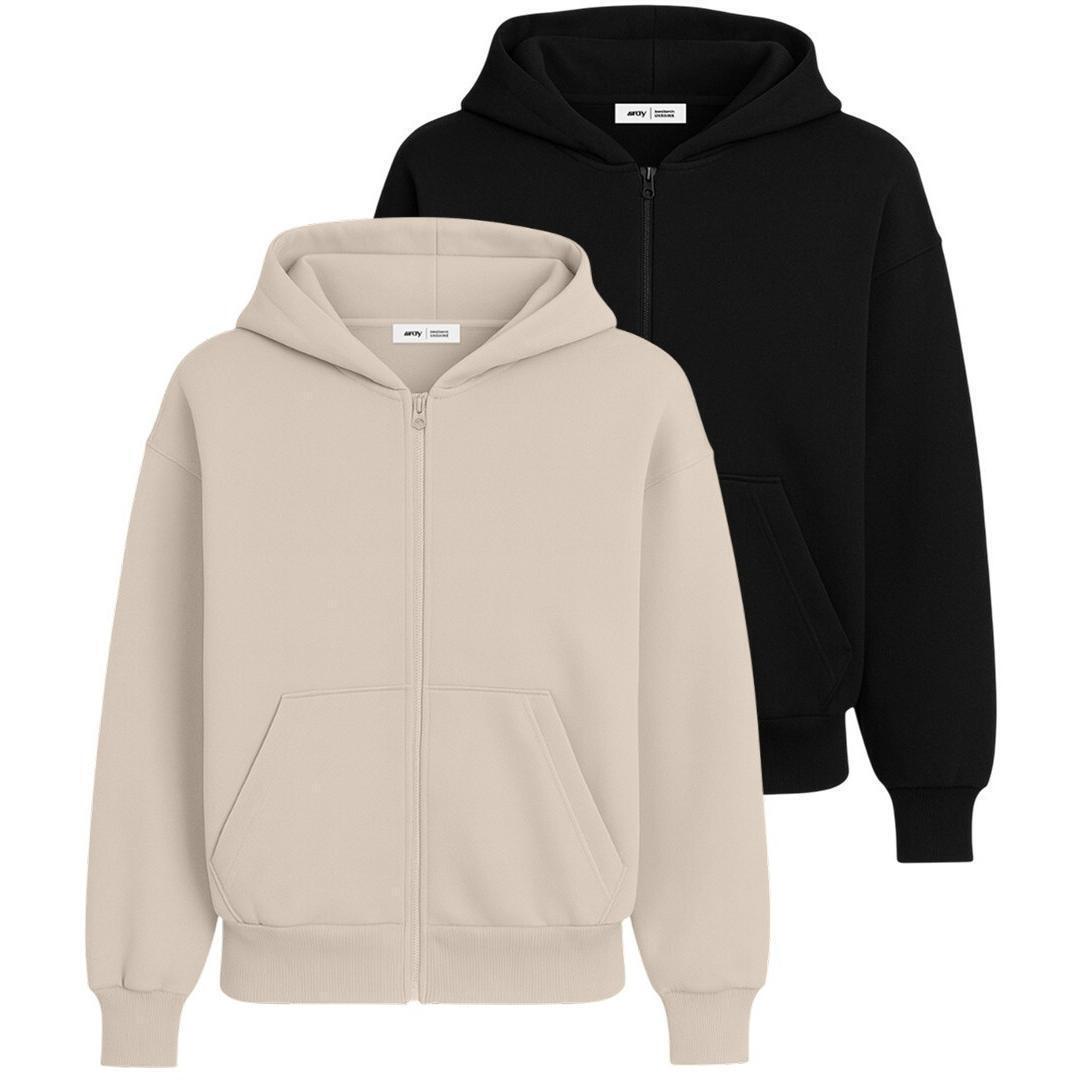 Набор худи женских базовых RAY Premium loose U0409W XL 2шт бежевый/черный