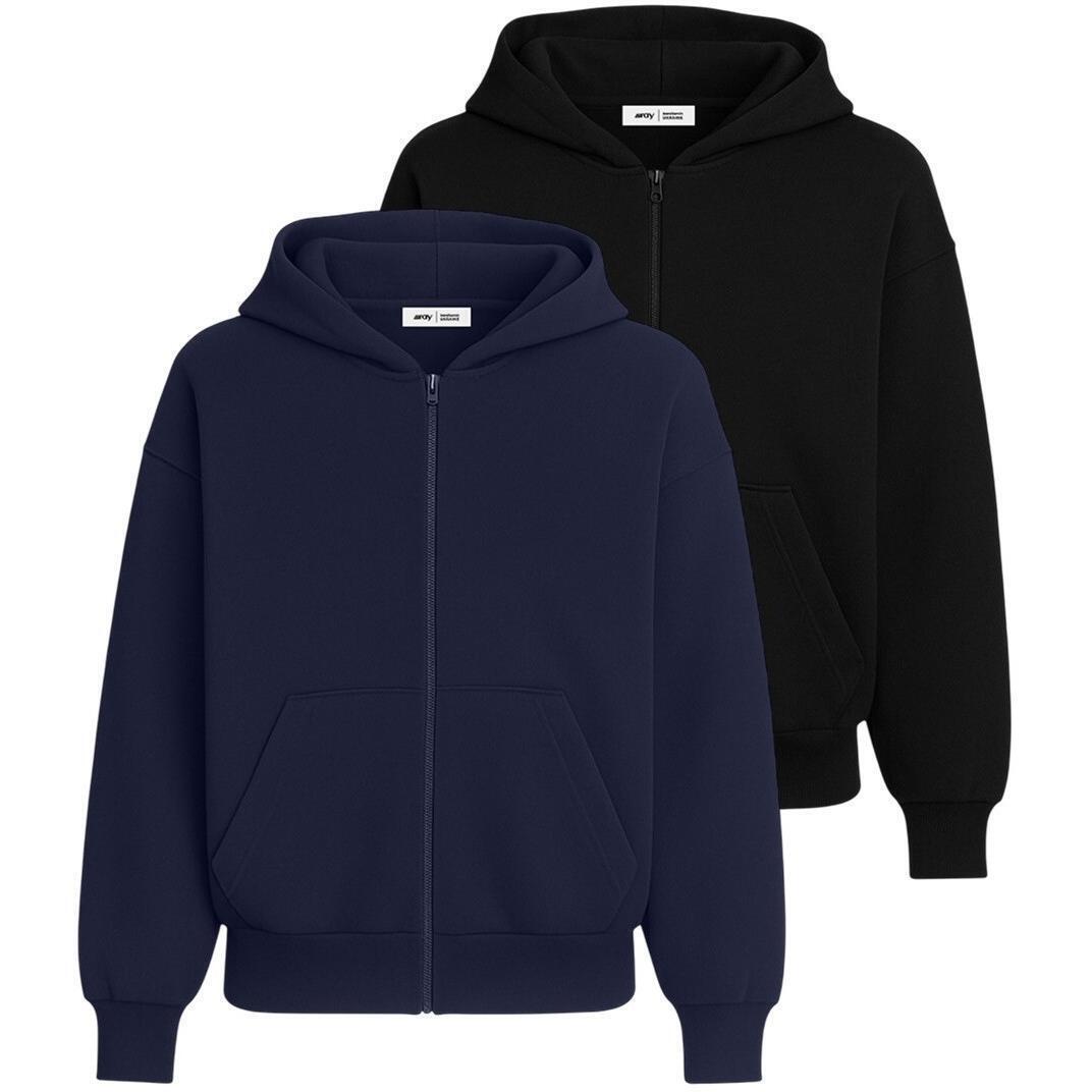 Набор худи женских базовых RAY Premium loose U0409W 3XL 2шт темно-синий/черный фото 1