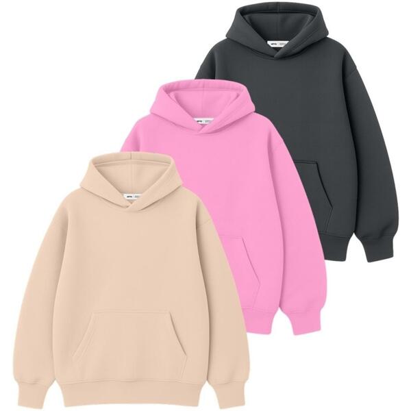 Набор худи утепленных женских RAY Oversize U0404W L/XL 3шт бежевый-розовый-темно-серый фото 