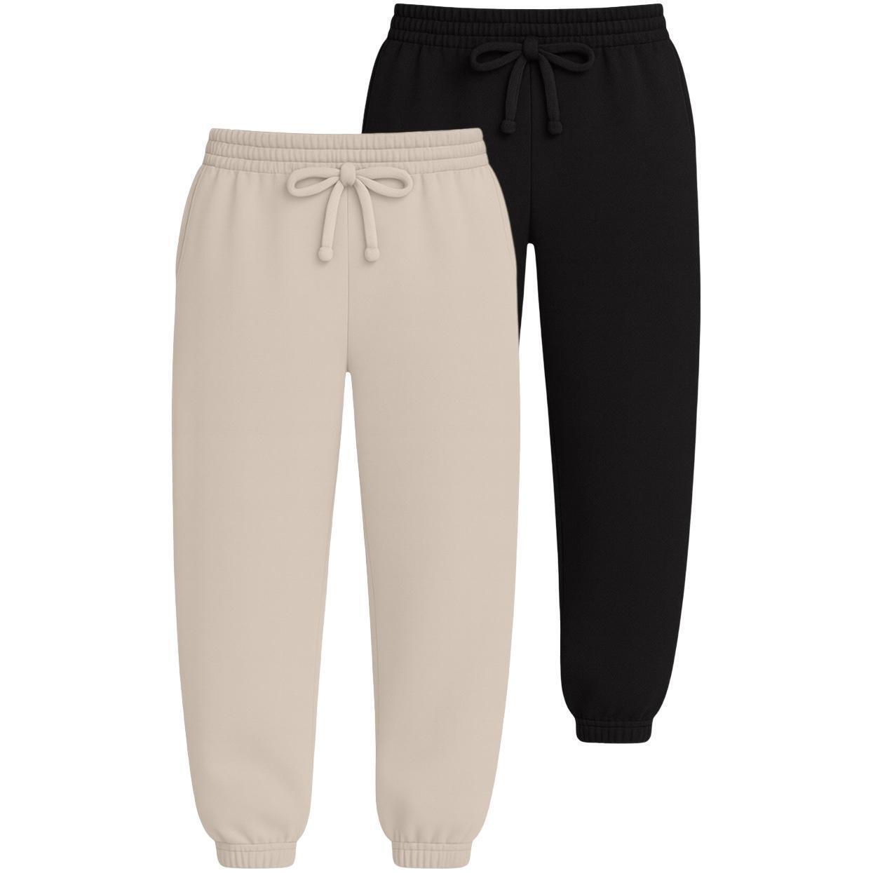 Набір спортивних штанів жіночих базових RAY Premium loose U0909W M 2шт бежевий/чорнийфото1