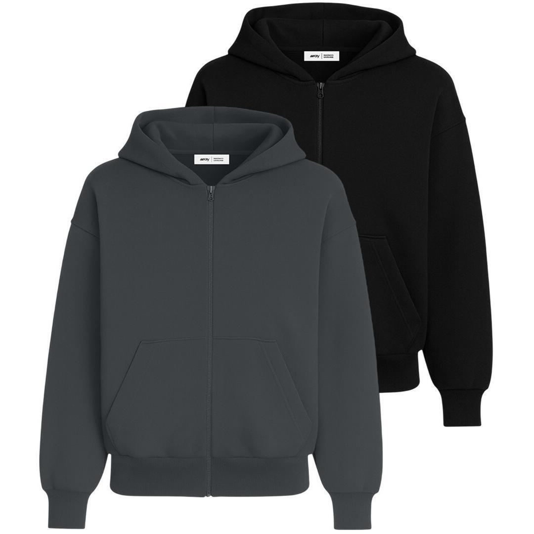 Набор худи женских базовых RAY Premium loose U0409W XS 2шт темно-серый/черный фото 1