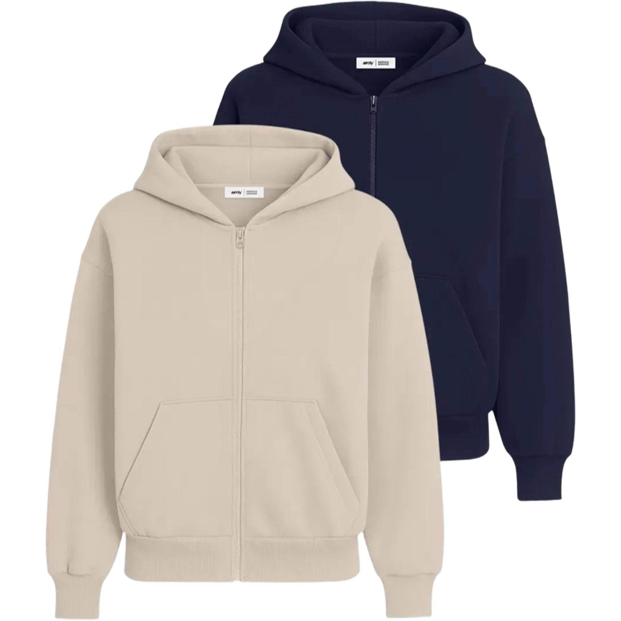 Набор худи на молнии мужских базовых RAY Premium loose U0409M M 2шт бежевый/темно-синий фото 1