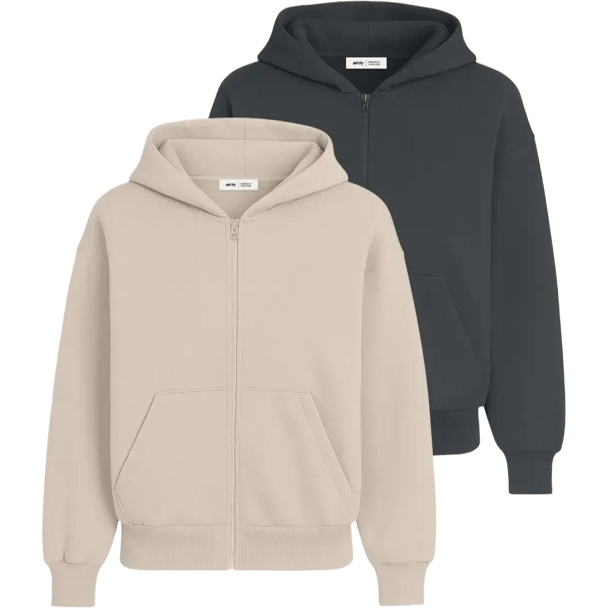 Набор худи на молнии мужских базовых RAY Premium loose U0409M XS 2шт бежевый/темно-серый фото 1