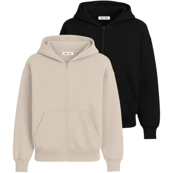 Набор худи на молнии мужских базовых RAY Premium loose U0409M S 2шт бежевый/черный фото