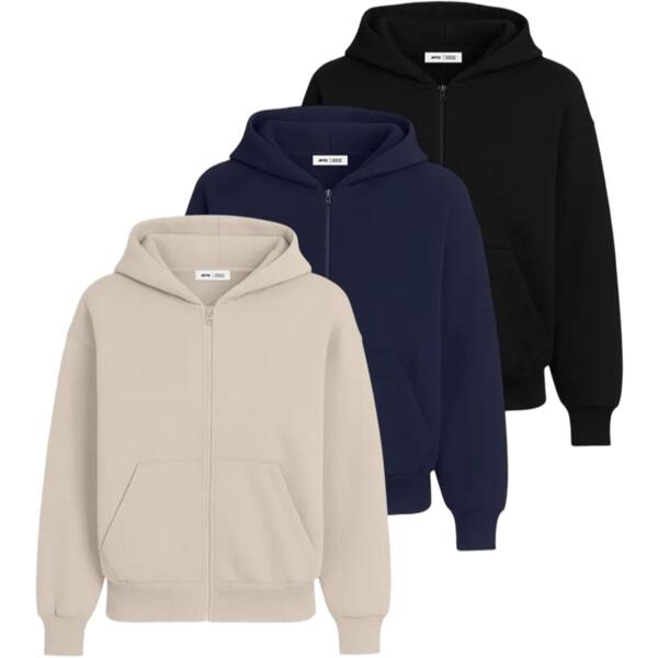

Набор худи на молнии мужских базовых RAY Premium loose U0409M XL 3шт бежевый/темно-синий/черный