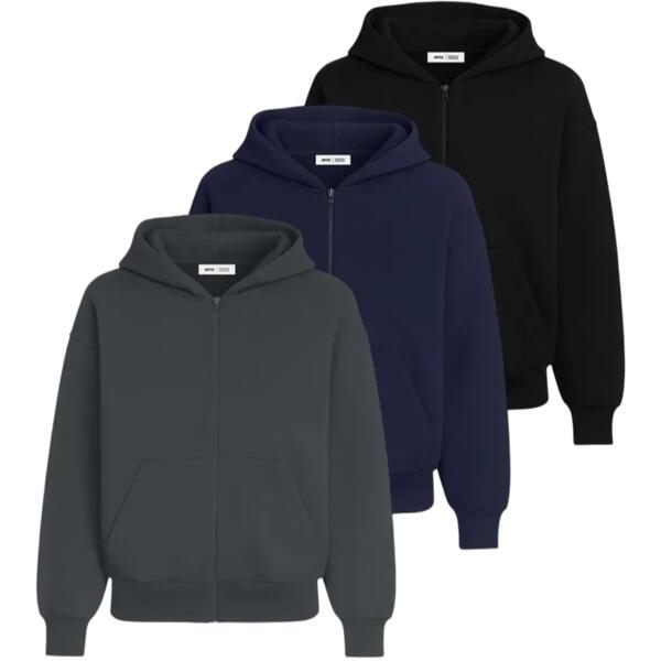 

Набор худи на молнии мужских базовых RAY Premium loose U0409M M 3шт серый/темно-синий/черный