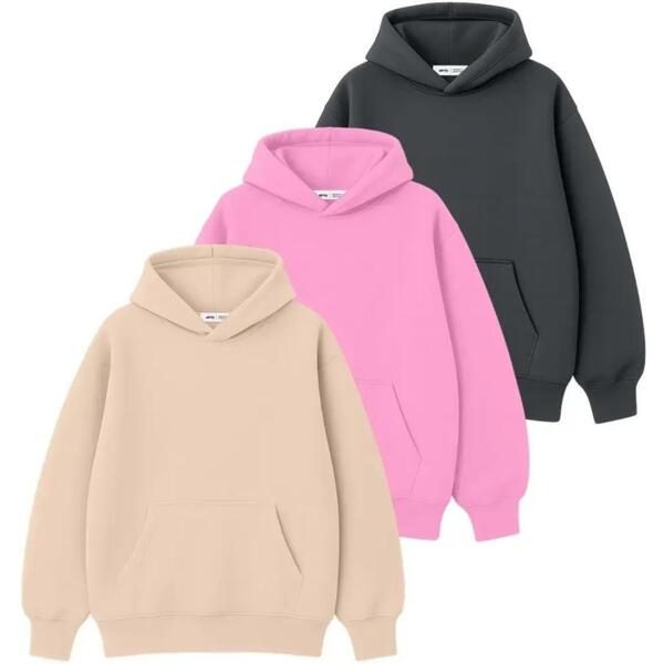 Набор худи утепленных мужских RAY Oversize U0404M S/M 3шт бежевый-розовый-темно-серый фото 