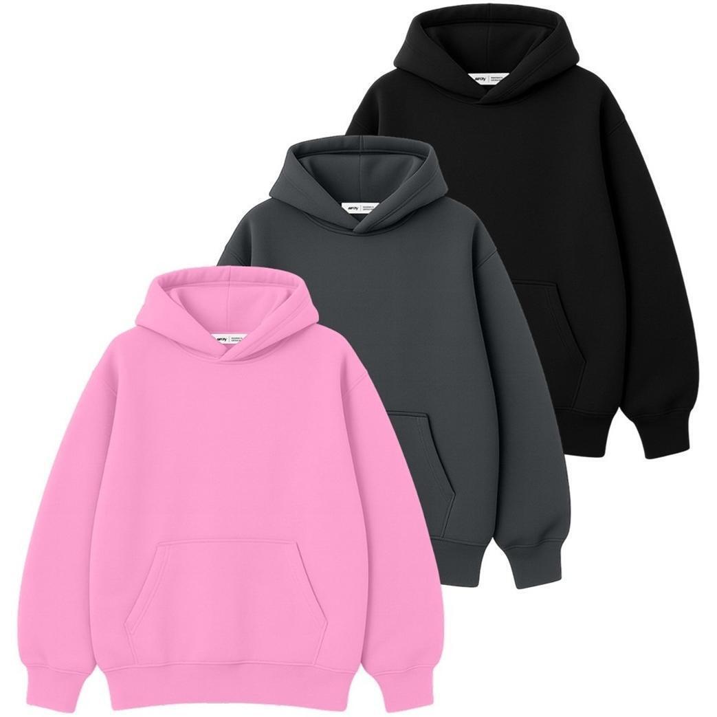 Набор худи утепленных мужских RAY Oversize U0404M L/XL 3шт розовый/темно-серый/черный