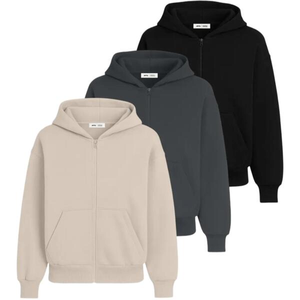 

Набор худи на молнии мужских базовых RAY Premium loose U0409M S 3шт бежевый/серый/черный