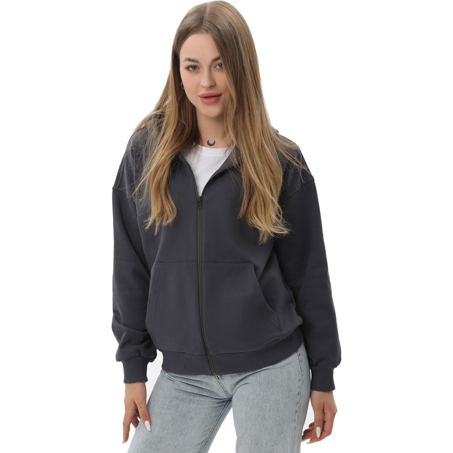 Худи на молнии женское RAY Premium loose U0409W M темно-серый