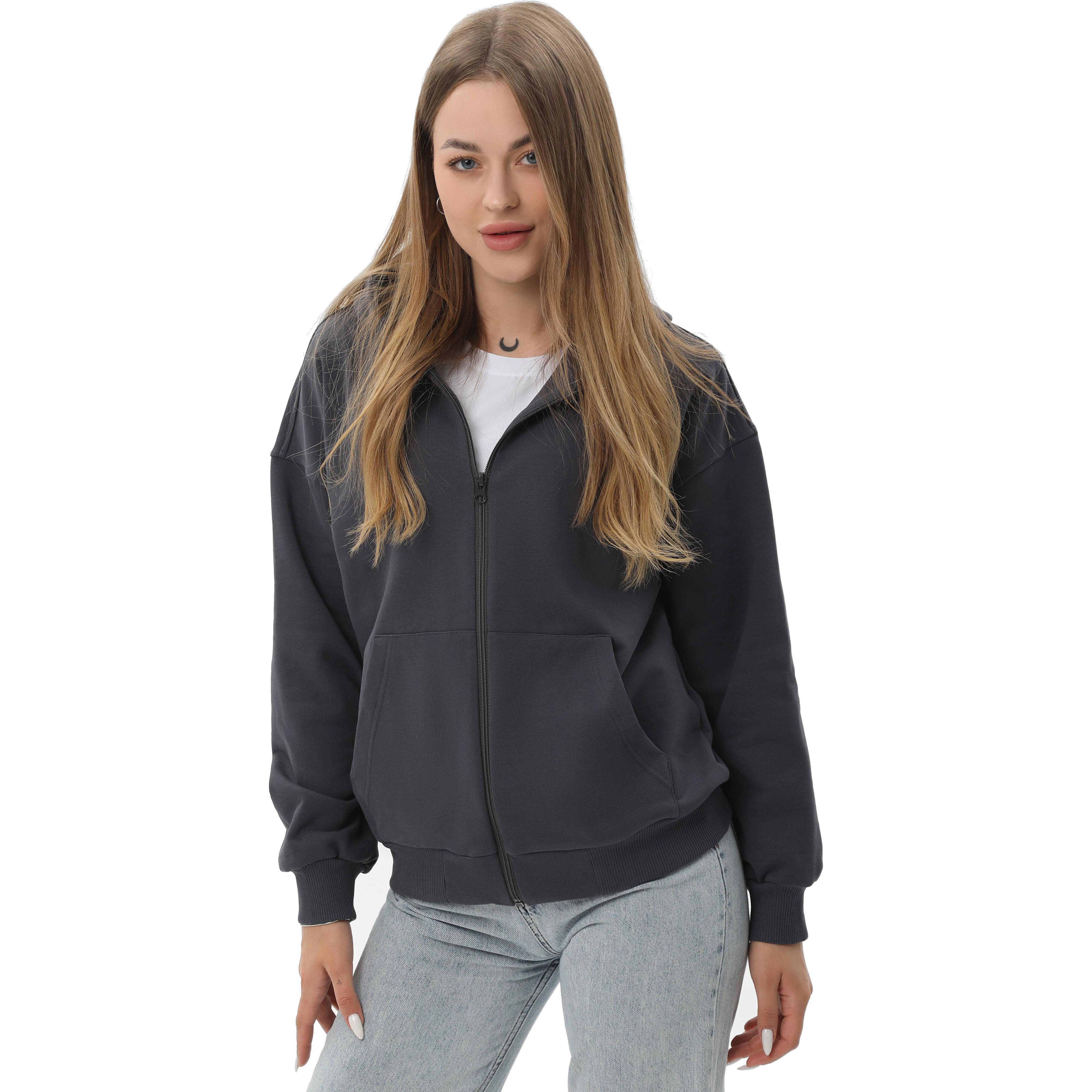 Худи на молнии женское RAY Premium loose U0409W M темно-серый фото 1