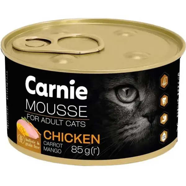 

Консерва для кошек Carnie мясной мусс с курицей, манго, морковью и желе 85 г