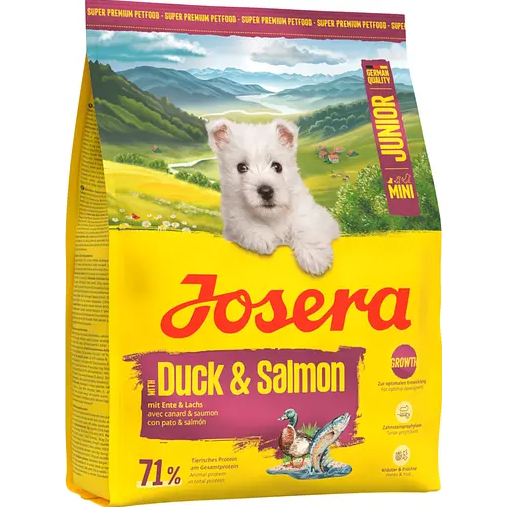 

Сухой корм для щенков малых пород JOSERA Mini Junior Duck & Salmon Утка и лосось 900 г
