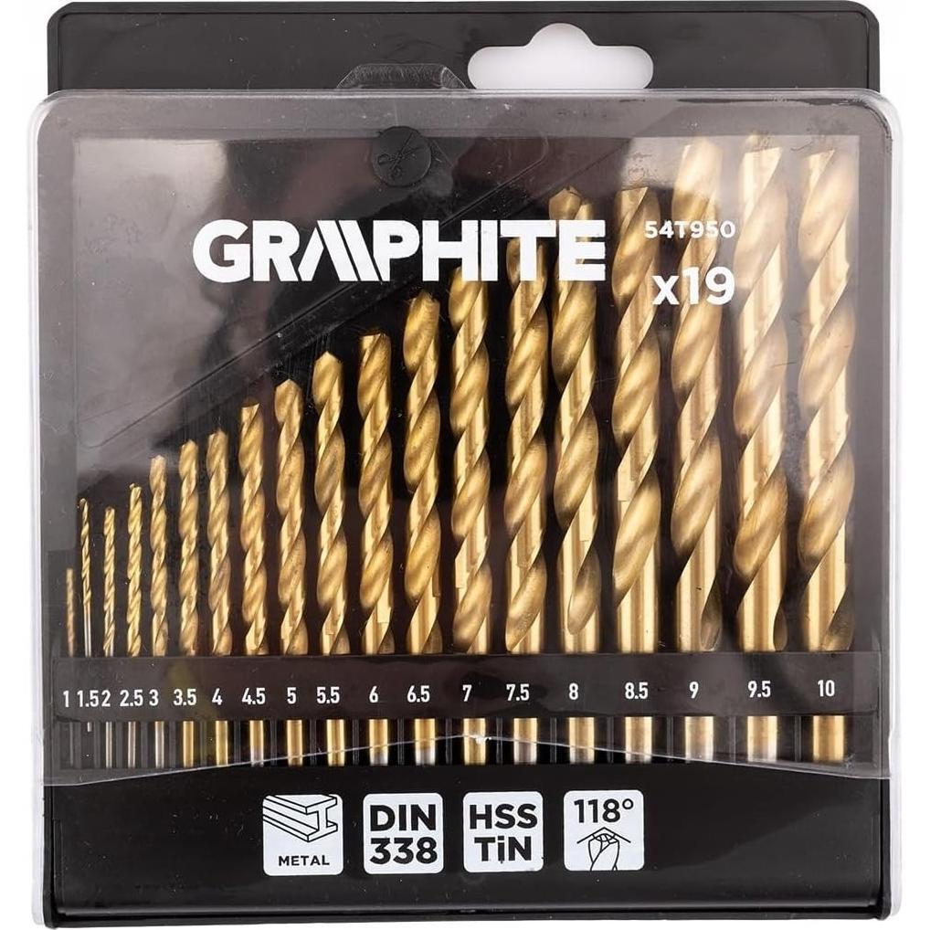 Набор сверл по металлу GRAPHITE HSS TiN 19шт (54T950) фото 1