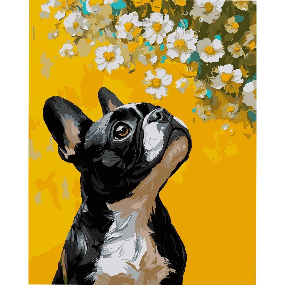Картина за номерами Santi Бульдог і квіти 40х50 см (955746)фото1