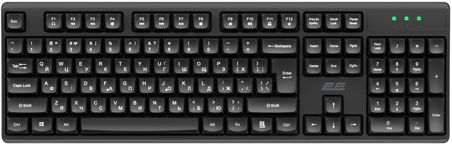 Клавиатура мембранная 2E KS131 104key, USB-A, EN/UK, черный фото 1