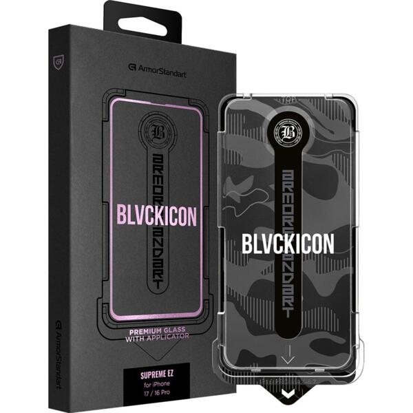 

Защитное стекло с аппликатором ArmorStandart Black Icon Supreme EZ для Apple iPhone 17 / 16 Pro (ARM86410)