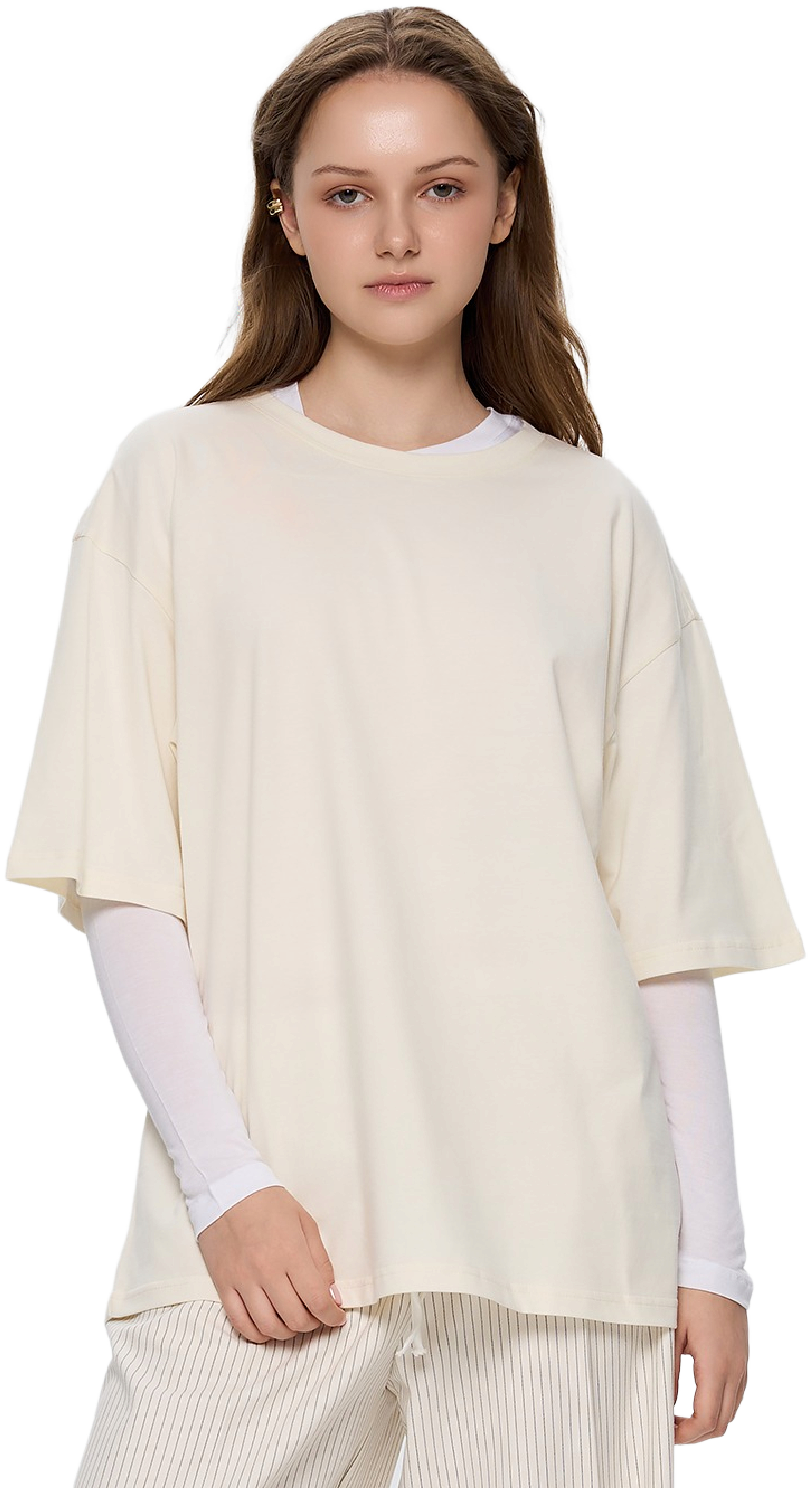 Футболка бавовняна жіноча Roza 211204 S світло-бежевафото1