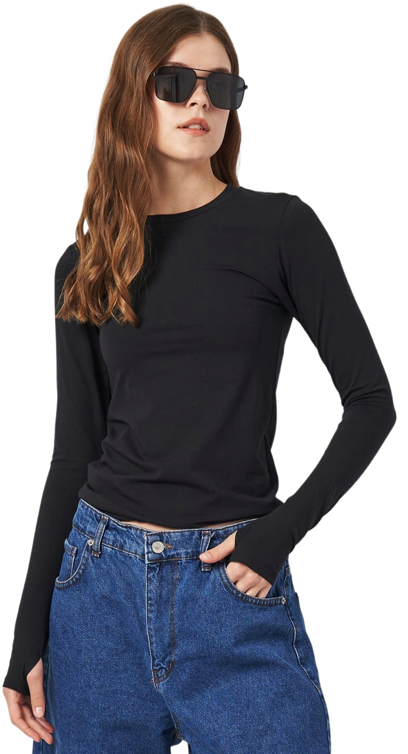 Лонгслив з вирізом для пальця жіночий Roza 231023 M чорний