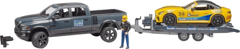 Автомобиль Bruder RAM 2500 с прицепом-лафтетой, Roadster Bruder и фигуркой (2504) фото 1