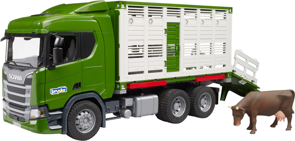 Автомобиль Bruder Scania Super 560R для перевозки животных с коровой (3548) фото 1