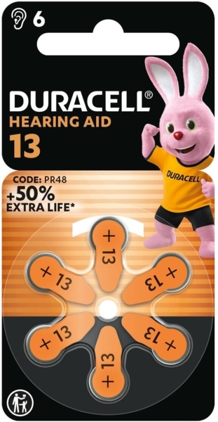 Батарейки для слуховых аппаратов Duracell, размер 13, 6 шт (5000394167070)