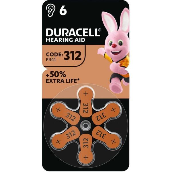 

Батарейки для слуховых аппаратов Duracell, размер 312, 6 шт (5000394167193)