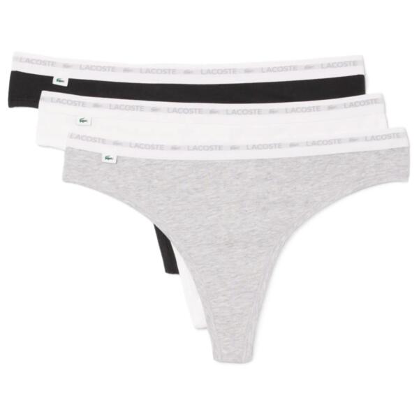 

Набор трусов-стрингов женских Lacoste Low Pro 8F1341-NUA XS 3 шт. черные/белые/светло-серые
