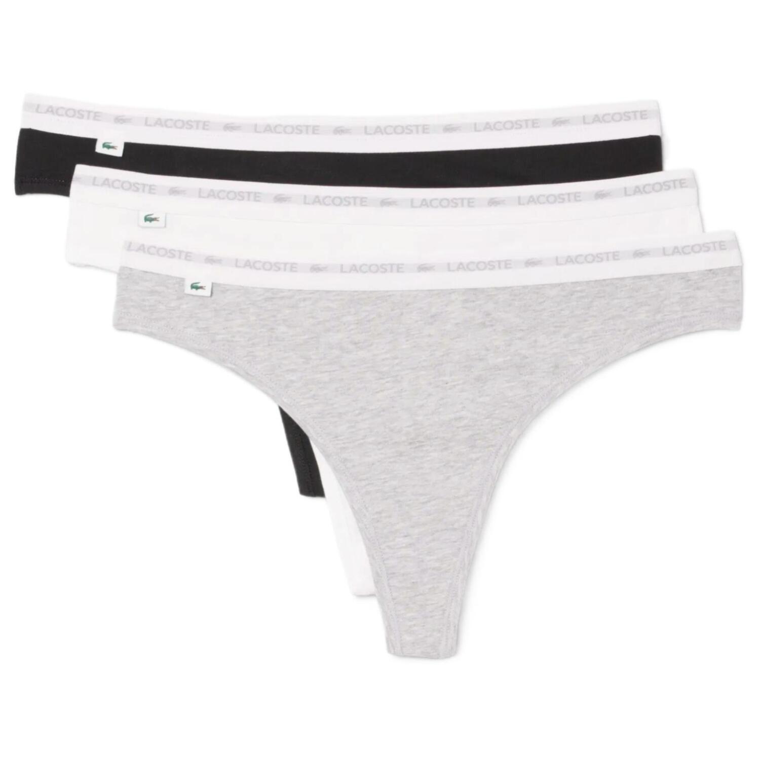Набор трусов-стрингов женских Lacoste Low Pro 8F1341-NUA XL 3 шт. черные/белые/светло-серые