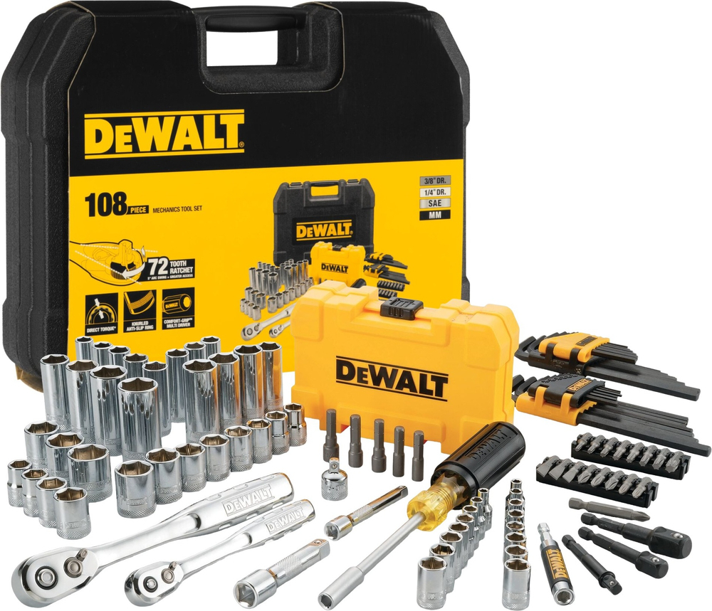 Набір головок, біт, шестигранних ключів DeWALT, 1/4", 3/8", 108шт (DWMT73801-1)фото1